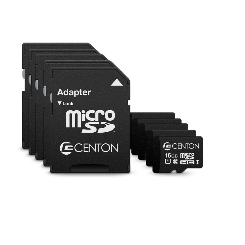Centon Eelctronics MP Essential Micro SDHC Card, Ultimate Memory Card for Phones, Tablets, Cameras, and More, UHS1, 16GB, 5 Pack Bulk w/Adapter - Image 1